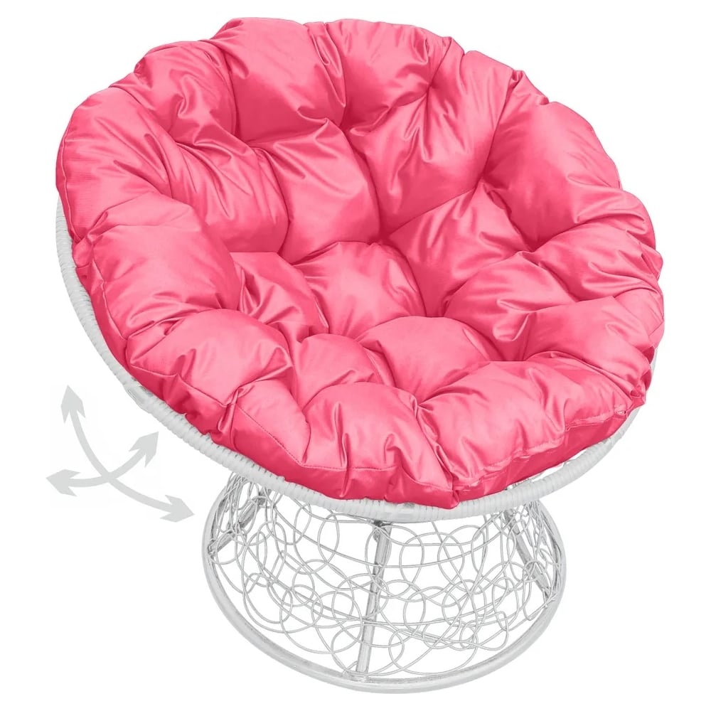 Изображение товара Кресло M-GROUP ПАПАСАН пружинка с ротангом белое с розовой подушкой