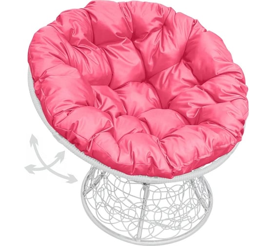 Изображение товара Кресло M-GROUP ПАПАСАН пружинка с ротангом белое, розовая подушка 12050108