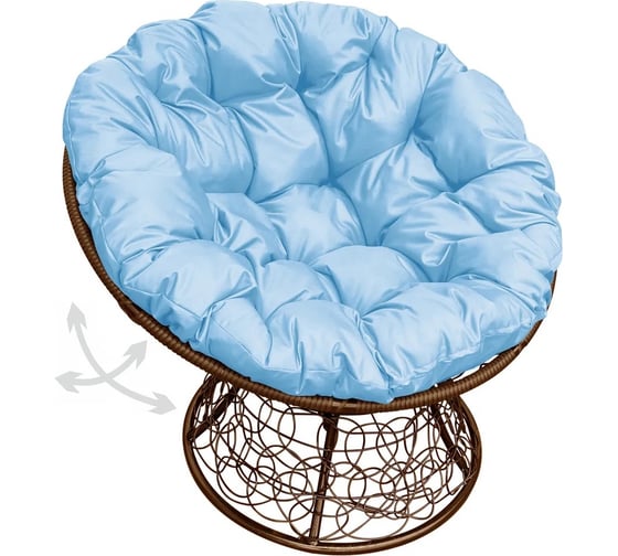 Изображение товара Кресло M-GROUP ПАПАСАН пружинка с ротангом коричневое, голубая подушка 12050203