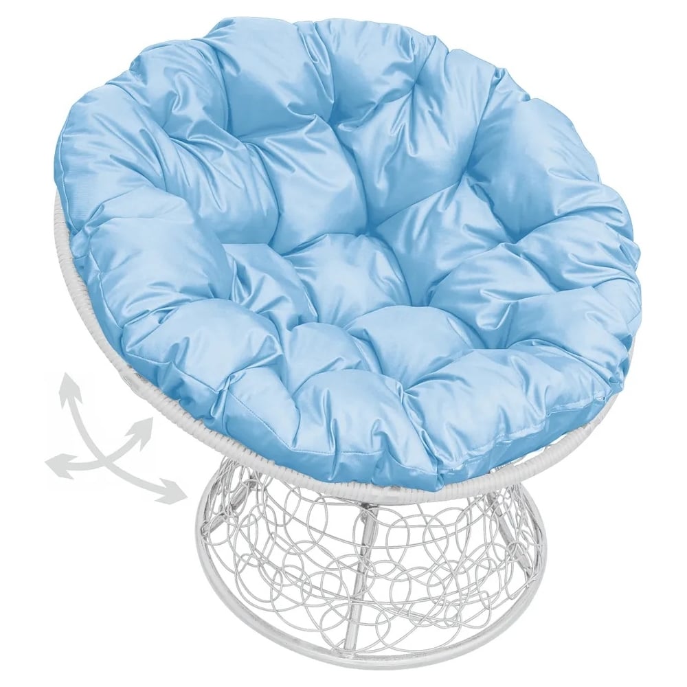 Изображение товара Кресло M-GROUP ПАПАСАН с пружинкой и ротангом белое голубая подушка