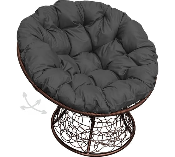 Изображение товара Кресло M-GROUP ПАПАСАН пружинка с ротангом коричневое, серая подушка 12050209