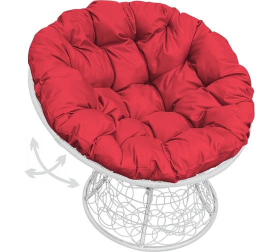 Изображение товара Кресло M-GROUP ПАПАСАН пружинка с ротангом белое, красная подушка 12050106