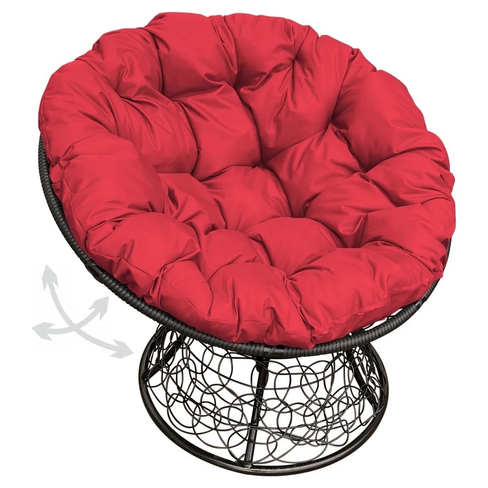 Изображение товара Кресло M-GROUP ПАПАСАН с пружинкой и ротангом, черное с красной подушкой