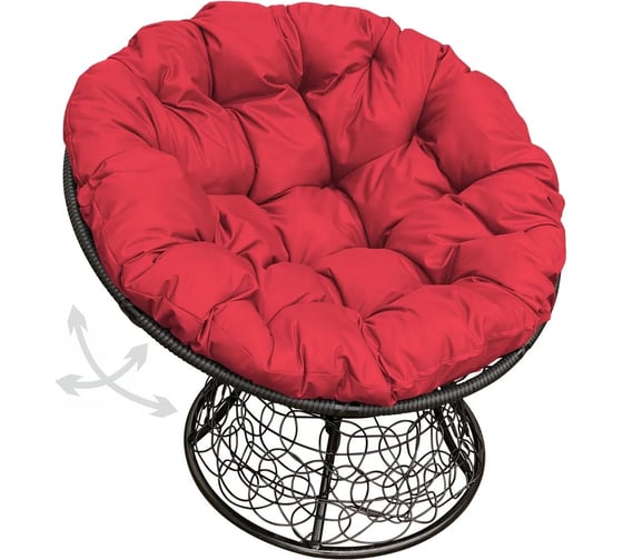 Изображение товара Кресло M-GROUP ПАПАСАН пружинка с ротангом чёрное, красная подушка 12050406