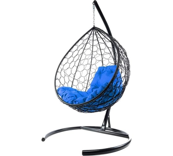 Изображение товара Подвесное кресло M-GROUP КАПЛЯ с ротангом чёрное, синяя подушка 11020410