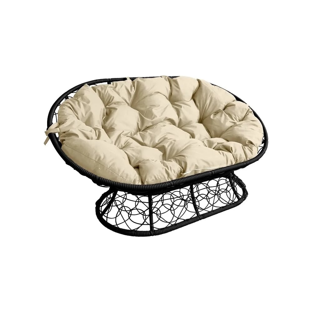 Изображение товара Диван M-GROUP МАМАСАН с ротангом черный и бежевыми подушками