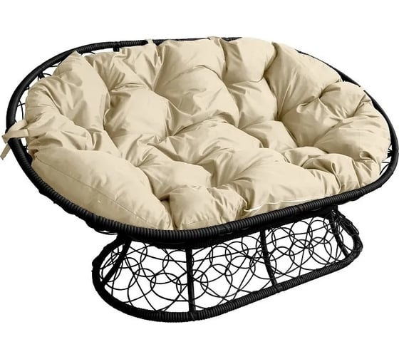 Изображение товара Диван M-GROUP МАМАСАН с ротангом чёрное, бежевая подушка 12110401