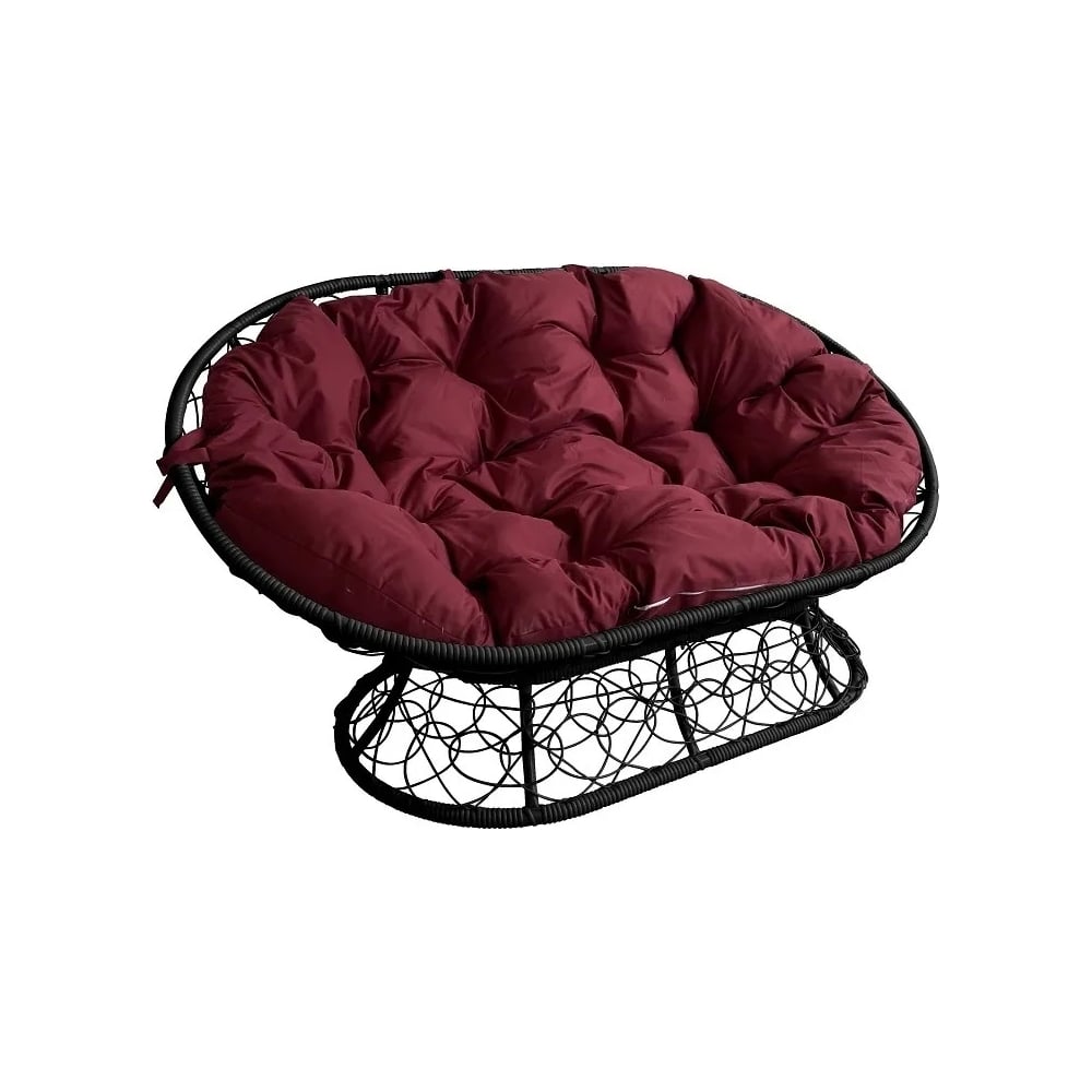 Изображение товара Диван M-GROUP МАМАСАН с ротангом, черный корпус и бордовые подушки 3 места