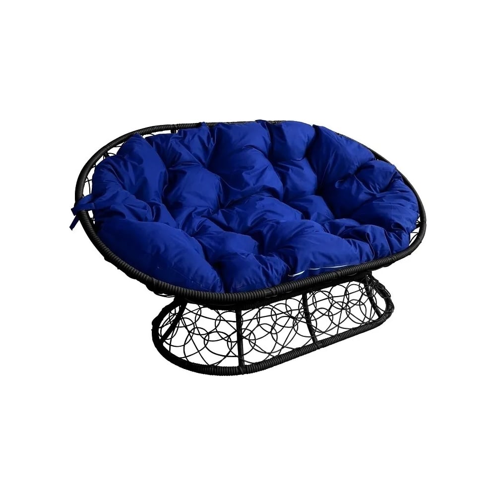 Изображение товара Диван M-GROUP МАМАСАН с ротангом черный, синяя подушка, устойчив к УФ