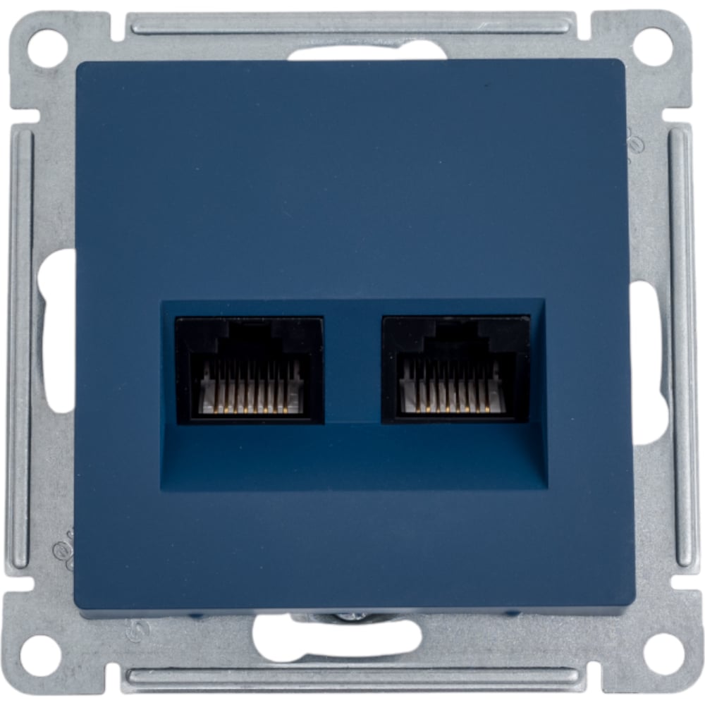 Розетка компьютерная двойная Systeme Electric AtlasDesign, RJ45 + RJ45, 5e, механизм, Аквамарин ATN001185