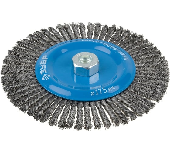 Изображение товара Щетка ЭКСПЕРТ дисковая для УШМ (жгутированная проволока 0,5 мм, 175 мм, М14) Зубр 35192-175_z01
