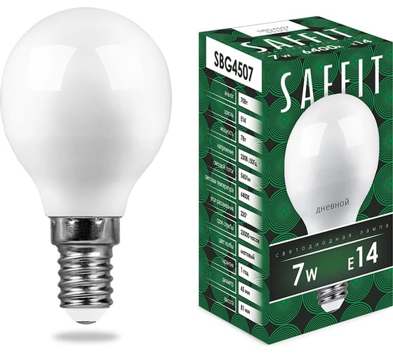 Изображение товара Светодиодная лампа SAFFIT 7W 230V E14 6400K, SBG4507 55123