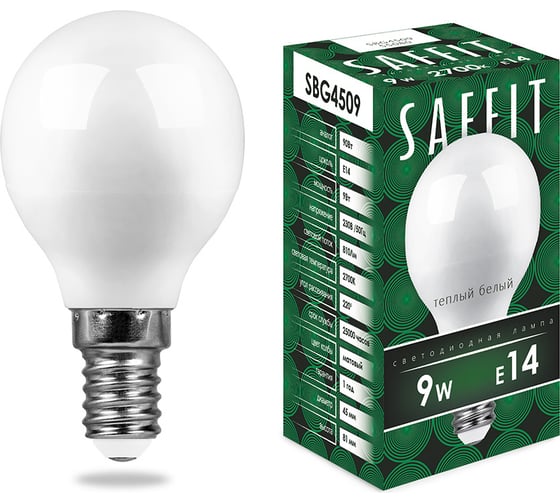 Изображение товара Светодиодная лампа SAFFIT 9W 230V E14 2700K, SBG4509 55080