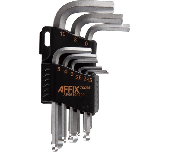 Изображение товара Набор Г-образных шестигранников с шаровым окончанием AFFIX 1.5-10 мм, 9 предметов AF06100209