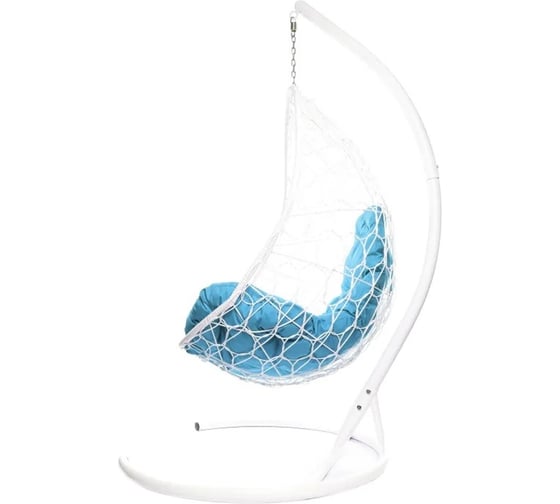 Изображение товара Подвесное кресло M-GROUP ОВАЛ с ротангом белое, голубая подушка 11140103