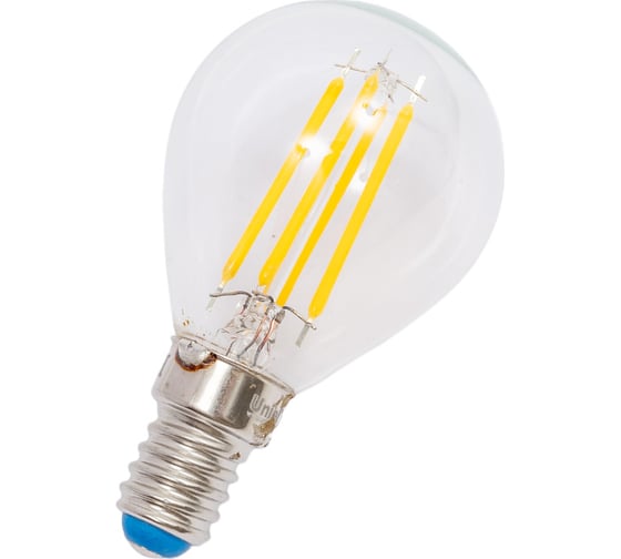 Изображение товара Светодиодная лампа Uniel LED-G45-5W/WW/E14/CL/MB GLM10TR. Форма «шар», прозрачная. UL-00002369