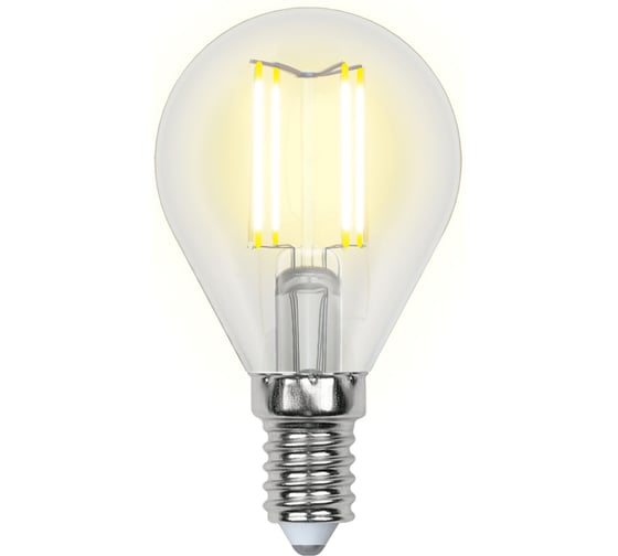 Изображение товара Светодиодная лампа Uniel LED-G45-6W/NW/E14/CL GLA01TR. Форма шар, прозрачная. UL-00002207