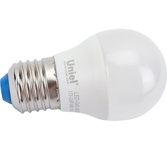 Изображение товара Светодиодная лампа Uniel LED-G45-6W/NW/E27/FR/MB PLM11WH . Форма «шар», матовая. UL-00002378