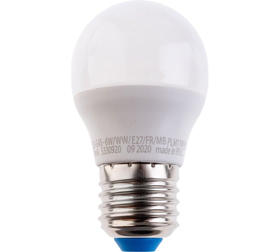 Изображение товара Светодиодная лампа Uniel LED-G45-6W/WW/E27/FR/MB PLM11WH. Форма «шар», матовая. UL-00002377