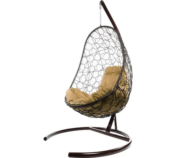 Изображение товара Подвесное кресло M-GROUP ОВАЛ с ротангом коричневое, бежевая подушка 11140201