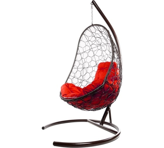 Изображение товара Подвесное кресло M-GROUP ОВАЛ с ротангом коричневое, красная подушка 11140206