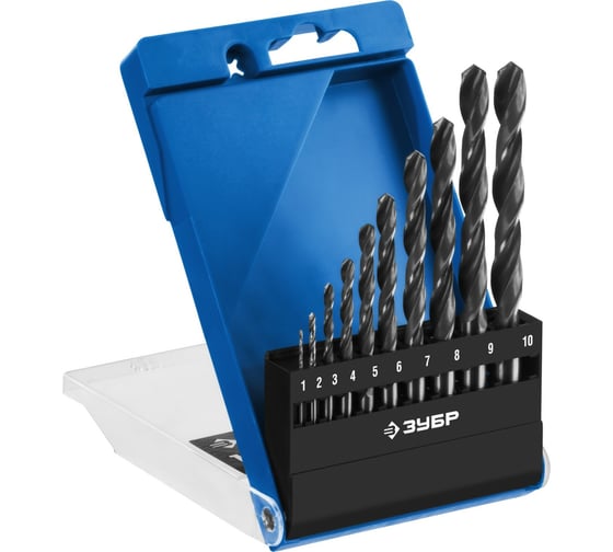 Изображение товара Набор сверл по металлу ЗУБР Профессионал сталь Р6М5, 1-10 мм, 10 шт 29621-H10