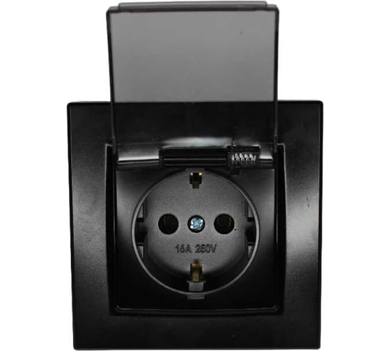 Изображение товара Розетка Econ камелия 2п, 16А, 250В, антрацит, с крышкой, K015A