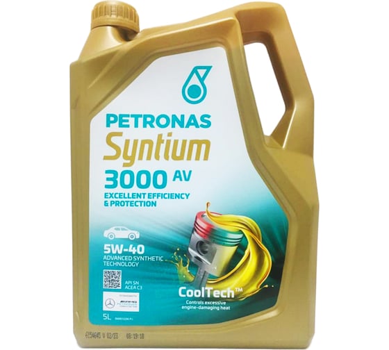 Изображение товара Моторное масло PetronasSYNTIUM 3000 AV синт. 5W40, 5л/4, API SN, ACEA C3, VW 502.00/505.00/505.01, MB-Approval 229.51, PORSCHE A40, BMW LL-04, RN0700/RN0710, GM Dexos 2, Ford WSS-M2C917-A 70179M12EU