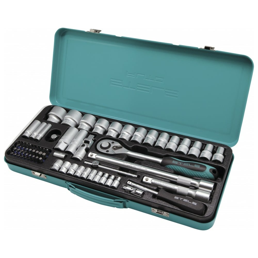 Изображение товара Набор торцевых головок с трещоткой 69 предмтов STELS 13576 1/2 и 1/4 дюйма