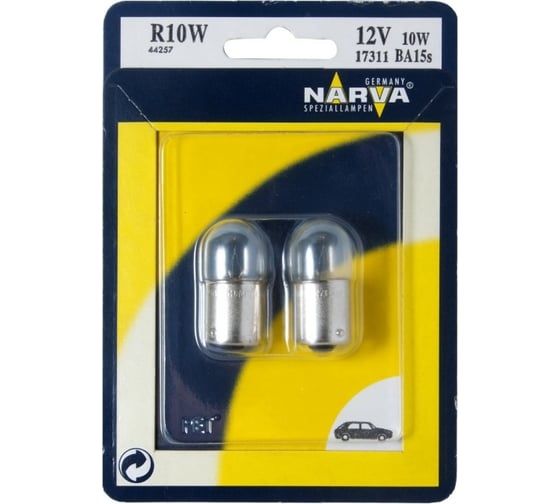 Изображение товара Автолампа NARVA R10W BA15s блистер, 2шт 12V 1 10 173114000