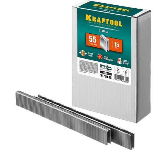 Изображение товара Скобы для степлера KRAFTOOL тип 18GA (55/90/C) 15 мм, 5000 шт, 31789-15