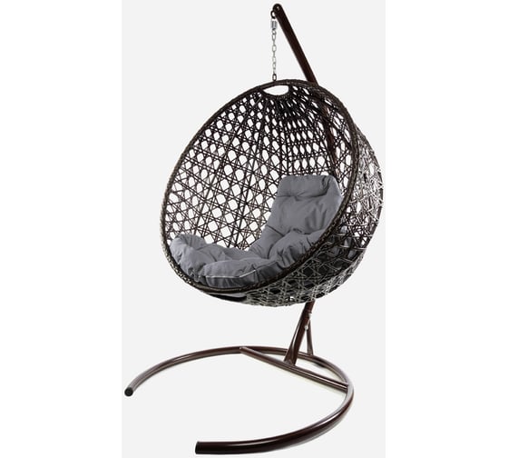 Изображение товара Подвесное кресло M-GROUP КРУГ ЛЮКС с ротангом коричневое, серая подушка 11060209