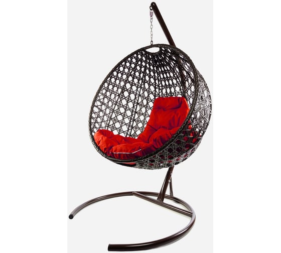 Изображение товара Подвесное кресло M-GROUP КРУГ ЛЮКС с ротангом коричневое, красная подушка 11060206