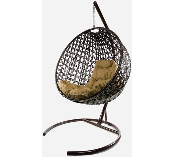 Изображение товара Подвесное кресло M-GROUP КРУГ ЛЮКС с ротангом коричневое, бежевая подушка 11060201