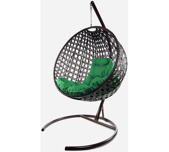 Изображение товара Подвесное кресло M-GROUP КРУГ ЛЮКС с ротангом коричневое, зелёная подушка 11060204