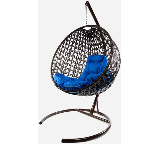 Изображение товара Подвесное кресло M-GROUP КРУГ ЛЮКС с ротангом коричневое, синяя подушка 11060210