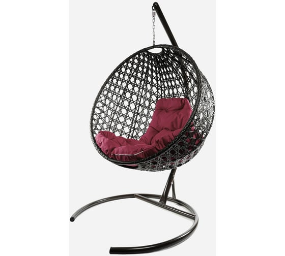 Изображение товара Подвесное кресло M-GROUP КРУГ ЛЮКС с ротангом коричневое, бордовая подушка 11060202