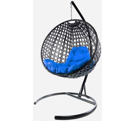 Изображение товара Подвесное кресло M-GROUP КРУГ ЛЮКС с ротангом чёрное, синяя подушка 11060410