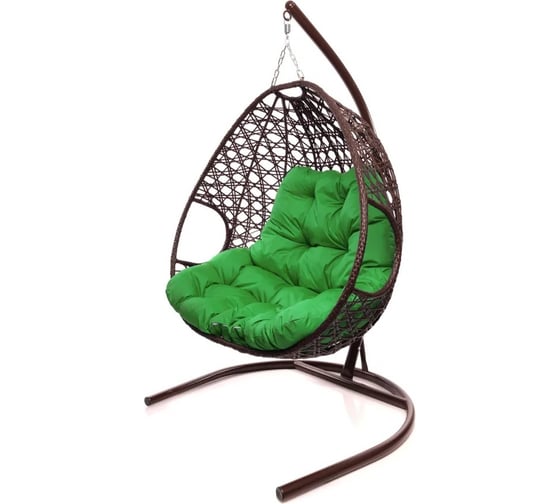 Изображение товара Подвесное кресло M-GROUP ДЛЯ ДВОИХ ЛЮКС с ротангом коричневое, зелёная подушка 11510204