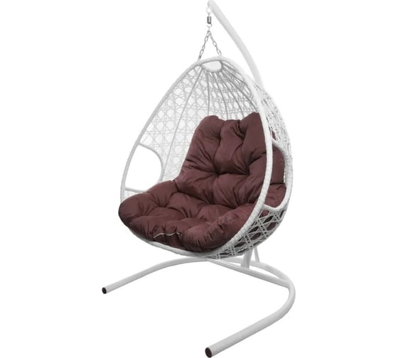 Изображение товара Подвесное кресло M-GROUP ДЛЯ ДВОИХ ЛЮКС с ротангом белое, бордовая подушка 11510102