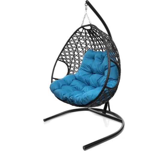 Изображение товара Подвесное кресло M-GROUP ДЛЯ ДВОИХ ЛЮКС с ротангом чёрное, голубая подушка 11510403