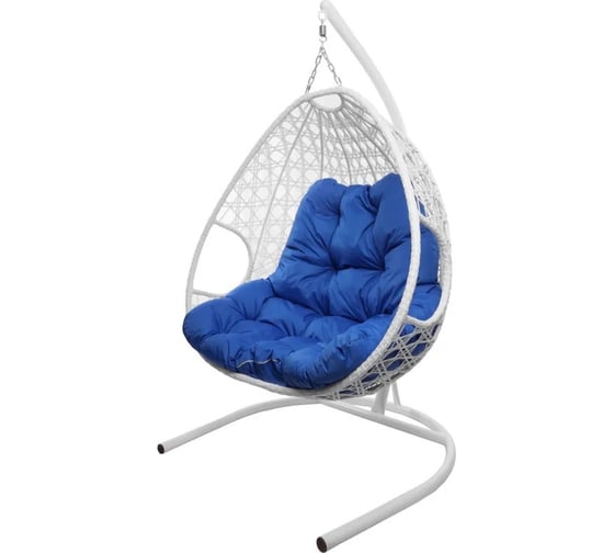 Изображение товара Подвесное кресло M-GROUP ДЛЯ ДВОИХ ЛЮКС с ротангом белое, синяя подушка 11510110