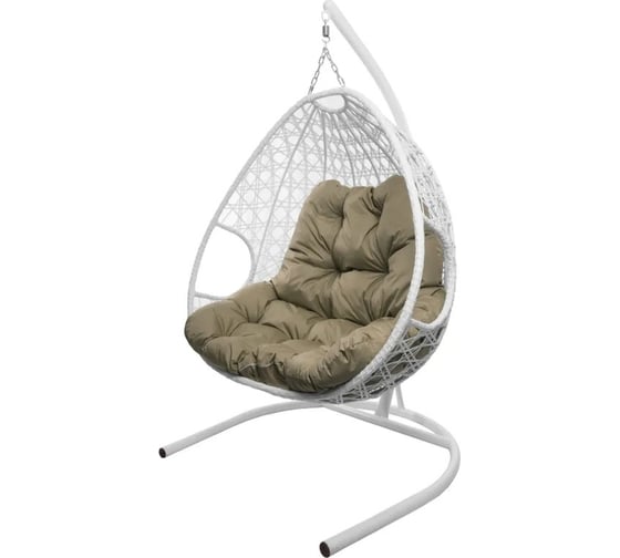 Изображение товара Подвесное кресло M-GROUP ДЛЯ ДВОИХ ЛЮКС с ротангом белое, бежевая подушка 11510101