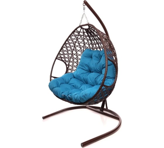 Изображение товара Подвесное кресло M-GROUP ДЛЯ ДВОИХ ЛЮКС с ротангом коричневое, голубая подушка 11510203