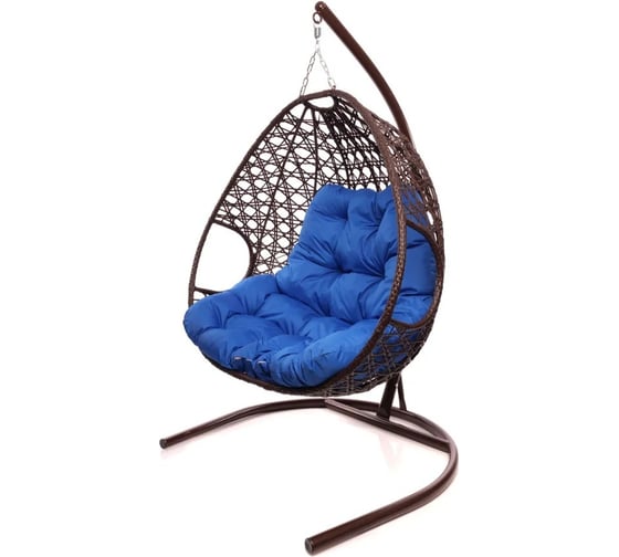 Изображение товара Подвесное кресло M-GROUP ДЛЯ ДВОИХ ЛЮКС с ротангом коричневое, синяя подушка 11510210