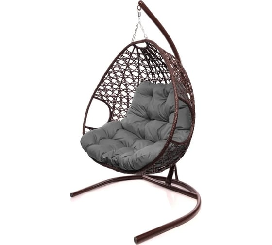 Изображение товара Подвесное кресло M-GROUP ДЛЯ ДВОИХ ЛЮКС с ротангом коричневое, серая подушка 11510209