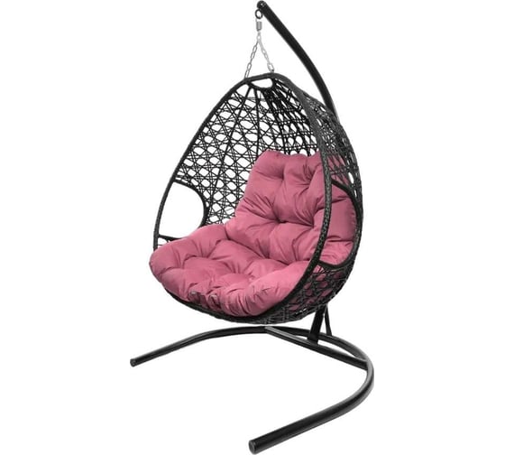 Изображение товара Подвесное кресло M-GROUP ДЛЯ ДВОИХ ЛЮКС с ротангом чёрное, розовая подушка 11510408