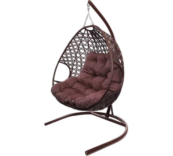 Изображение товара Подвесное кресло M-GROUP ДЛЯ ДВОИХ ЛЮКС с ротангом коричневое, бордовая подушка 11510202