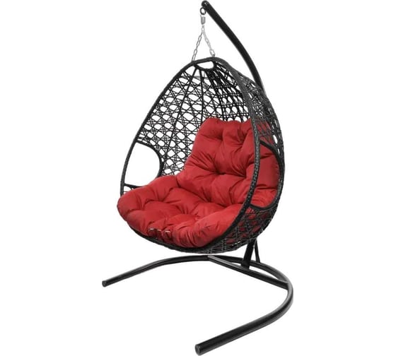 Изображение товара Подвесное кресло M-GROUP ДЛЯ ДВОИХ ЛЮКС с ротангом чёрное, красная подушка 11510406