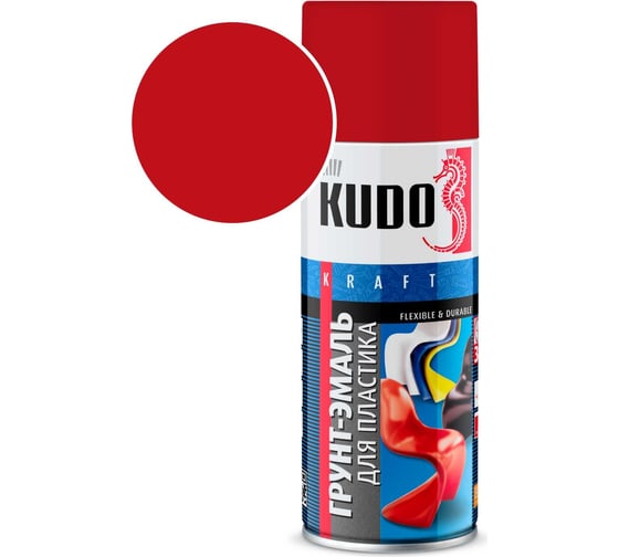 Изображение товара Грунт-эмаль для пластика KUDO быстросохнущая акриловая RAL 3020 красная KU-6006